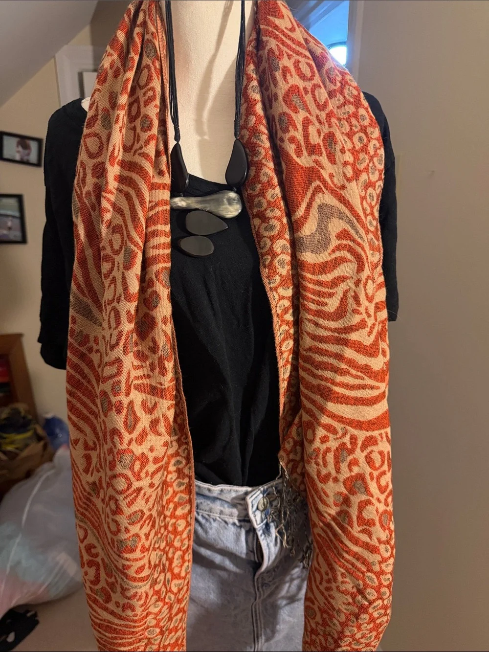 Orange Patterned Lightweight Scarf